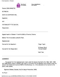 Canada vs. Avotus Corporation. November 2006, Tax Court of Canada, 2006TCC505