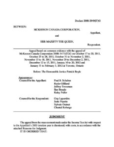 Canada vs McKesson Canada Corporation, December 2013, Tax Court of Canada, Case No. 2013 TCC 404