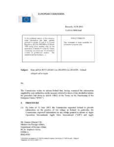 European Commission vs. Ireland and Apple, August 2016, State Aid Decision