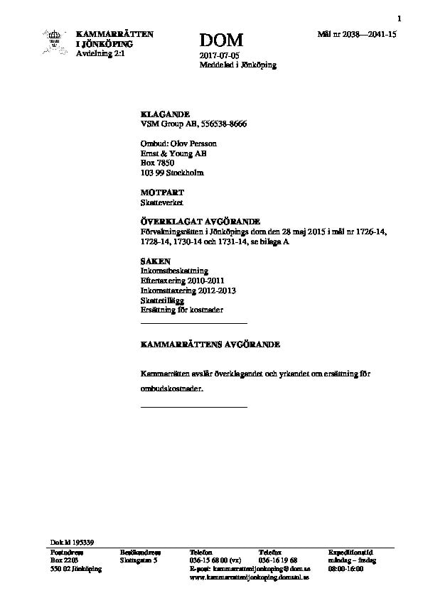 Sweden vs VSM Group AB, July 2017, Administrative Court of ...