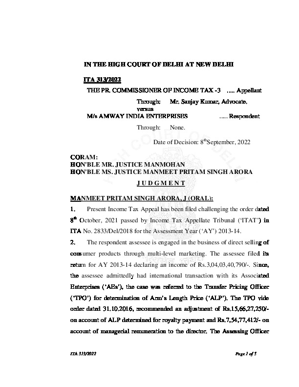 India vs Amway India Enterprises Pvt. Ltd., September 2022, High Court