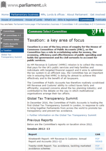 UK Parliament, House of Commons, Committee of Public Accounts, Hearings on Tax Avoidance Schemes