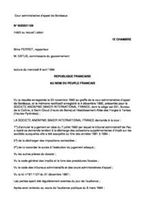 France vs Baker International, April 1994, Court of Appeal, Case No 92BX01109