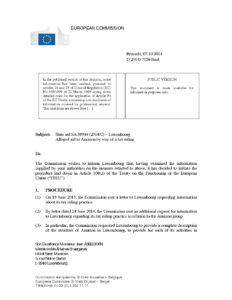 European Commission opens investigation of transfer pricing arrangements on corporate taxation of Amazon in Luxembourg, October 2014