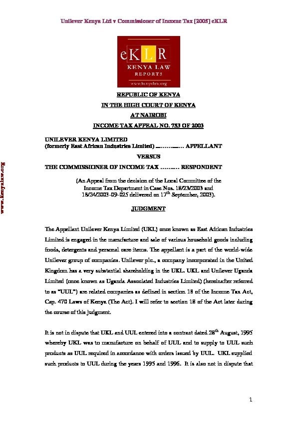 Kenya vs Unilever Kenya Ltd, October 2005, High Court of Kenya, Case no